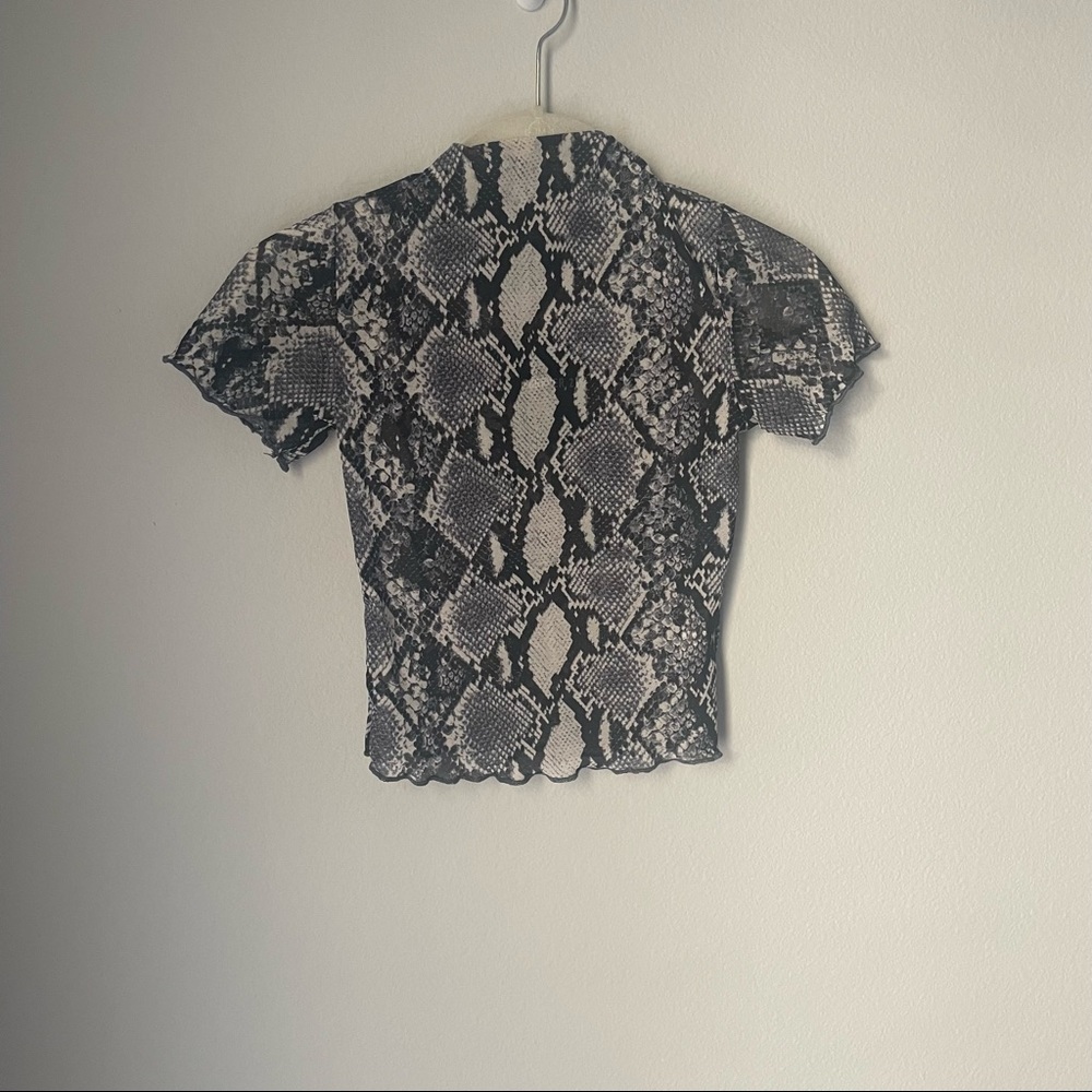 Forever 21 Snake Print Sheer Crop Top, Blue, Grey, and Black